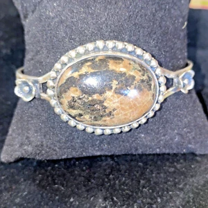 Navajo Cuff Bracelet Sterling Silver Black & Tan JASPER Native American Cuff - Picture 1 of 20