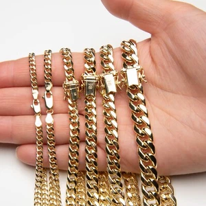 14K Yellow Gold Hollow Miami Cuban Necklace Chain 4-9.5mm 18-30" - Curb Link - Picture 1 of 21