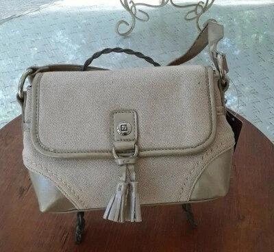 STONE MOUNTAIN BEGE LINHO APARÊNCIA BOLSA DE OMBRO COURO EXCELENTE ESTADO - Imagem 1 de 4