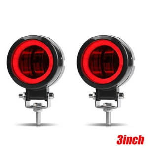 2x 3Inch LED Work Light Bar Round Spot Pods Red Halo Offroad Fog Driving 4WD ATV - Picture 1 of 10