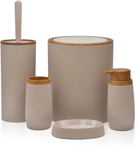 Set Bagno Accessori Completo - 5 Pezzi, in Plastica Liscia Con Dettagli Effetto - Foto 1 di 12