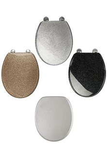 Asiento de inodoro negro/blanco/dorado/plateado brillante resina baño suave cierre lento - Imagen 1 de 5