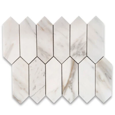 G30EXH Calacatta Gold Marble Picket Fence Elongated Hexagon Mosaic Tile Honed - Image 1 of 4