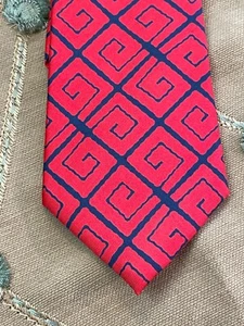 Necktie - Turnbull & Asser Red Geometric Greek Key like Design - Picture 1 of 3
