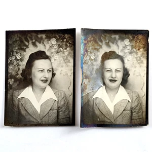 Fotomatón Fotos Mujer Cuello Camisa Chaqueta Vintage Moda Telón de Fondo - Imagen 1 de 13