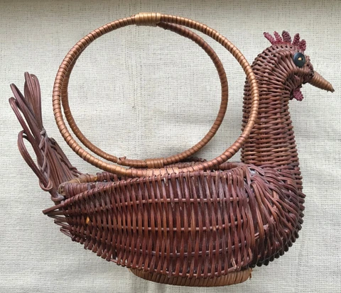 Vintage Decorative Chicken Wicker Handmade Basket Poland Cover