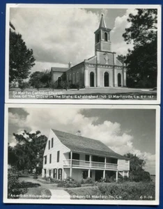 2 St Martinsville Louisiana la Catholic Church Acadian House real photo postcard - Picture 1 of 2