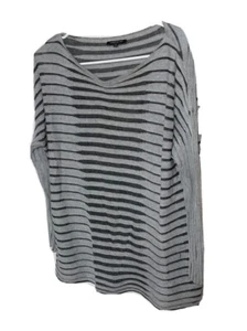 Top donna Lafayette 148 taglia small grigio nero a costine semi trasparente collo barca - Foto 1 di 5