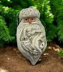 Pam Schifferl Santa Claus Head Christmas Ornament Owl Bird Rabbit Face Folk Art - Picture 1 of 8