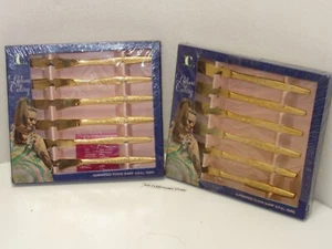 VINTAGE LC LIFETIME CUTLERY 12 DINNER KNIVES IN BOX GOLD COLOR FLOWER PATTEREN - Picture 1 of 3