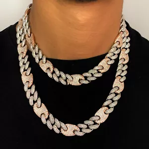 Iced Cuban Link Out VVS Diamond Chain 16mm Necklace 18K Rose White Gold CZ - Picture 1 of 5
