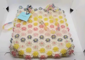 Nuova borsa in tela margherita trasparente Bohemian Cynthia Rowley divertente fiore perline 12 x 12" - Foto 1 di 5