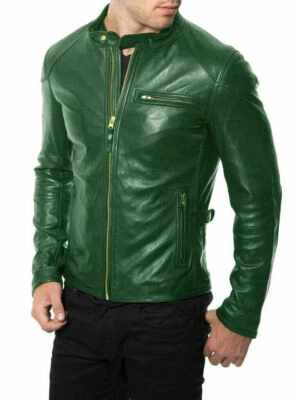 HOT! Men's New Green Genuine Lambskin Leather Jacket Slm Fit Stylish Coat Jacket - Image 1 of 4