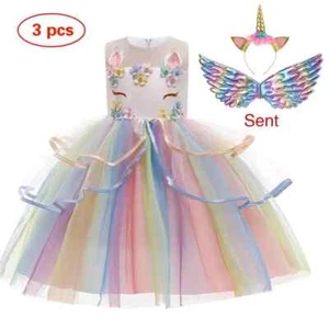 Baby Girls Dress Pastel Rainbow Princess Girls Birthday Children Kids Costume - Picture 1 of 17