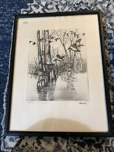 Richard E. Bishop (1887-1965)’Along The Bayou’ Signed Etching Repro Framed/glass - Picture 1 of 3