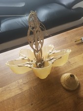 Antique Art Deco 5 Slip Glass Shade Ceiling Light 