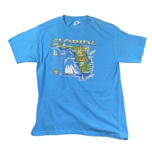 Camisa DE COLECCIÓN Florida Para Hombre Mediana Grande Azul Mapa Gráfico Hecha EE. UU. 90s 1998 - Imagen 1 de 7