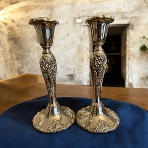 "Par de velas vintage Godinger siglo XX barrocas plateadas de 8"" ¡RARO! - Imagen 1 de 6