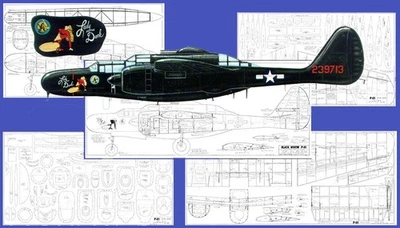 Model Airplane Plans (RC): Giant 1/7 Scale 114" P-61 Black Widow ((on CD)) - Image 1 of 3