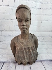 Vintage Hand Carved Ebony Bust Head Sculpture African Woman George Obeng Signed - Picture 1 of 9