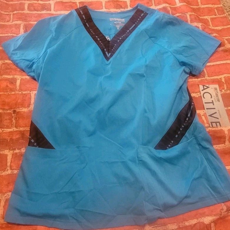 Greys Anatomy Spandex Stretch XL Nwt Scrub Top Womens Blue Green Tonic - Image 1 of 1