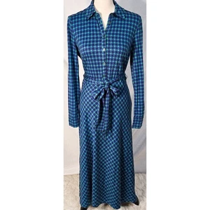 Abito midi Boden Laura in maglia jersey taglia 6 linea A con cintura verde blu geometrico - Foto 1 di 3