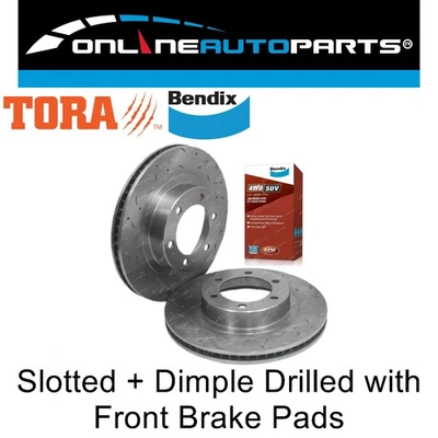 Front Slotted Disc Brake Rotors +Bendix Pads for Prado KZJ95 RZJ95 VZJ90 96~02 - Image 1 of 4