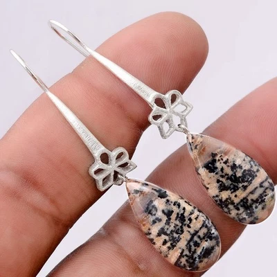 Russian Honey Dendrite Opal 925 Silver Matte Finish Earrings Jewelry E-1205 - Image 1 of 4