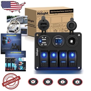 4 Gang Rocker Switch Panel  Dual USB Voltmeter 12V-24V - Picture 1 of 10