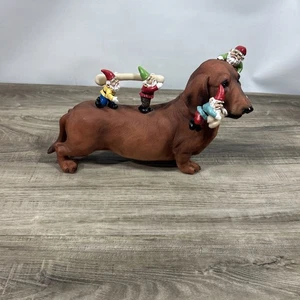 DACHSHUND DOG WITH GNOMES GARDEN STATUE-RESIN-NEXT DAY SHIPPING - Picture 1 of 7