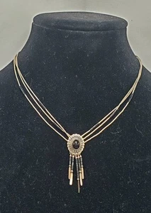 Southwestern 925 Sterling 3 Strand Liquid Silver & Onyx Tassel Pendant Necklace - Picture 1 of 11