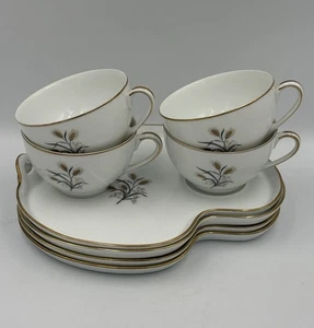 Vintage Noritake Wheatcroft (5852) Snack Plate and Cup Sets Service for 4 - Picture 1 of 7