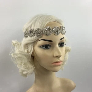 Kristall Strass Vintage 1920er Jahre Great Gatsby Stirnband Taille Band Silber - Picture 1 of 7