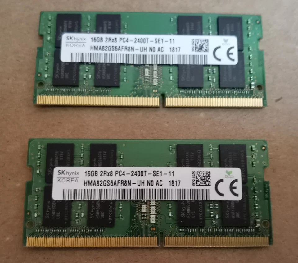 SK Hynix 32GB 2x16GB DDR4 2400 PC4-19200 laptop SODIMM HMA82GS6AFR8N - Image 1 of 1