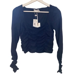 Good American Animal Mesh Top Size 2 Black Long Sleeve Cropped Blouse NWT - Picture 1 of 6