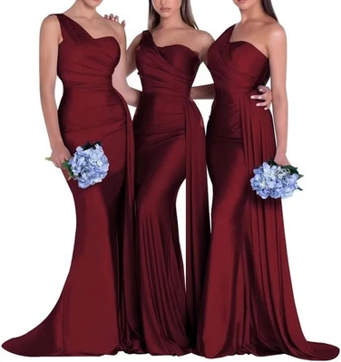 Damen formelle One Shoulder Meerjungfrau Ballkleid Satin Brautjungfernkleider - Bild 1 von 4