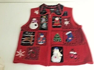 STUDIO FA LA LA Womens sz L Front Zip Vest Ugly Christmas Sweater Applique - Bild 1 von 7