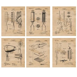 Classic Hair Cut Tools Patent Prints 6 (8x10) for Home Work Office Salon Studio - Picture 1 of 12
