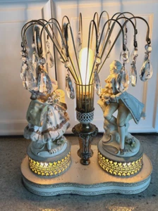 Victorian Crystal 3 Light Fountain Figural Couple Lamp 1950s READ - Picture 1 of 9