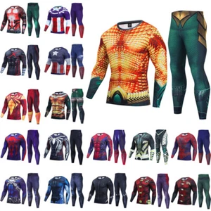 Men's T-shirts Long Sleeve Set Compression 3D Printed Marvel Superhero Gym Tops - Picture 1 of 56