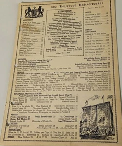 Original 1934 Hollywood Knickerbocker Lunch Menu - Picture 1 of 2