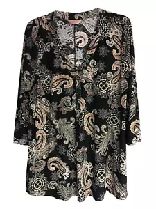 Amana 2x Mittelfalten Tunika schwarz Paisley 3/4 Arm fließender Pullover - Bild 1 von 8