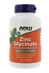 NOW FOODS GLICINATO DE ZINC (ZINC QUELADO) 30 MG, 120 CÁPSULAS BLANDAS - Imagen 1 de 2