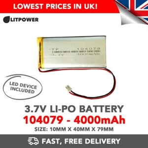 3.7V 4000mAh Li-Po Battery 104079 JST Lipo Rechargeable (+Device) - Picture 1 of 2