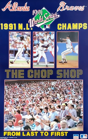Atlanta Braves 1991 N.L. CHAMPS Vintage Original 22x34 POSTER - Smoltz, Justice+ Cover