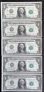 $1 USA Replacement Star Notes(*) D 02630481-485 2003 Unc Minor Foxing - Picture 1 of 2