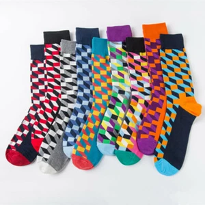 Mens Combed Cotton Socks Colorful Argyle Casual Dress Happy Socks Wedding Gifts - Picture 1 of 25