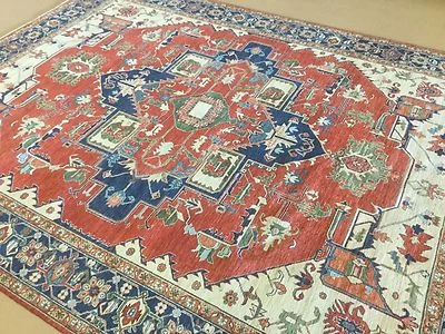 8'.8" X 11'.5" Red Blue Farhann Oriental Area Rug Hand Knotted Wool - Image 1 of 4