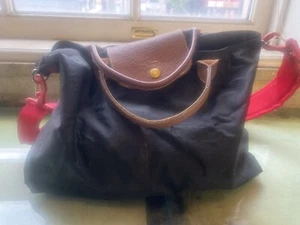 LONGCHAMP LE PLIAGE BLACK CABAS DISTRESSED SATCHEL CROSSBODY Bag VTG FLAWED RARE - Picture 1 of 11