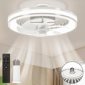 E27 Ventilatore Da Soffitto Con Luce Silenzioso, 33Cm Dimmerabile Ventilatore Da - Foto 1 di 24
